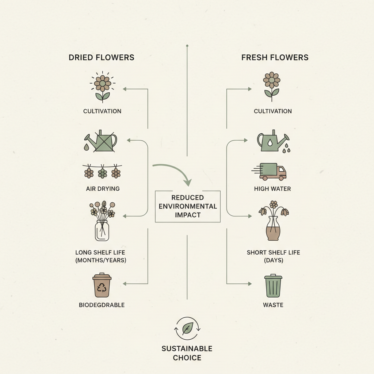 sustainable life cycle of dried flowers compared to conventional fresh flowers