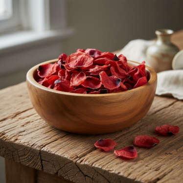 Wooden Bowl with Poppy Petals