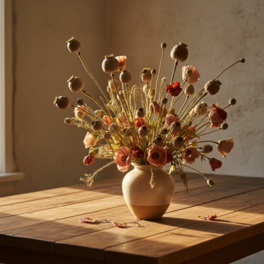 dried poppy flowers  vase 