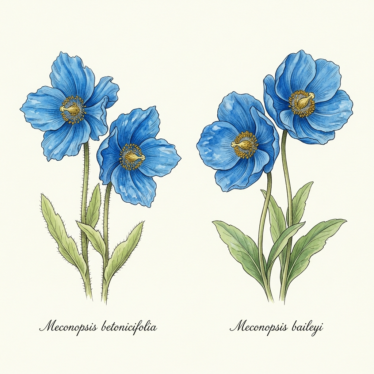 Comparison of Meconopsis betonicifolia and Meconopsis baileyi blue poppy varieties.
