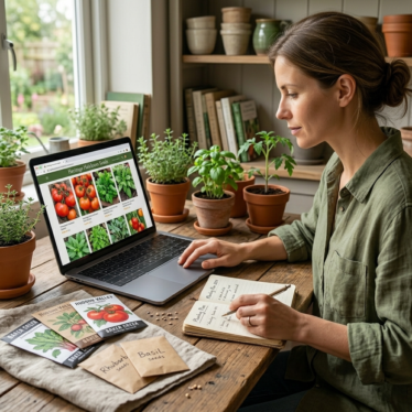 ardener researching how to buy blue poppy seeds online from a trusted supplier.