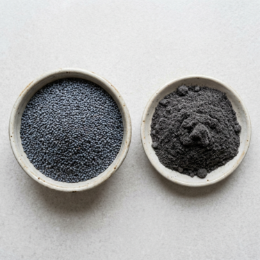 Comparison of whole blue poppy seeds and ground poppy powder for baking.