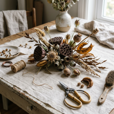 Dried botanical pods arranged for decorative floral and craft use.
