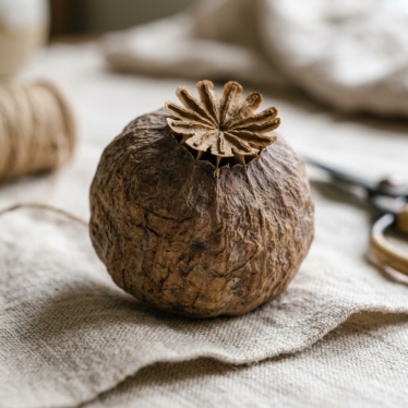 Close-up of a dried botanical pod showing its natural crown and texture