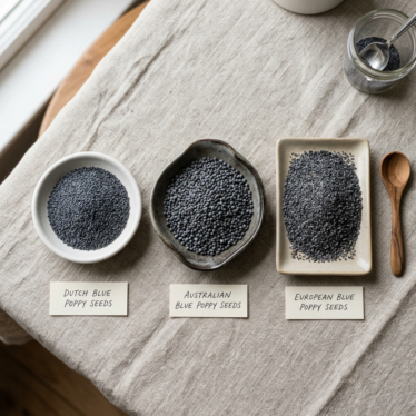 Comparison of Dutch, Australian, and European premium blue poppy seed varieties.