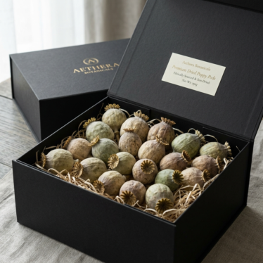 Neatly packaged box of premium poppy pods prepared for fast, trusted delivery to customers.