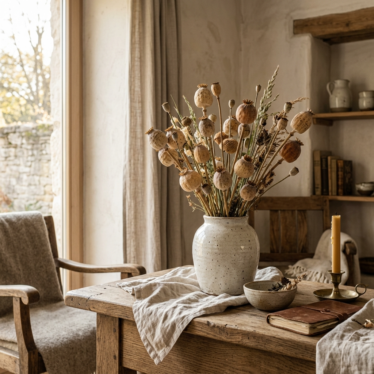 Sustainable Austrian dried poppy pods in eco-friendly home decor