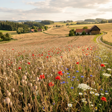 traditional Austrian poppy field in the Waldviertel region during harvest