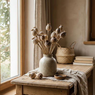 sustainable Austrian dried poppy pods in eco-friendly home decor display