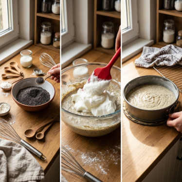 Step-by-step process of making Austrian poppy seed cake batter.