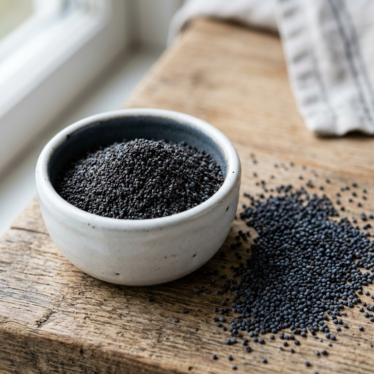Ground and whole poppy seeds used in Austrian poppy seed pastry and baking.