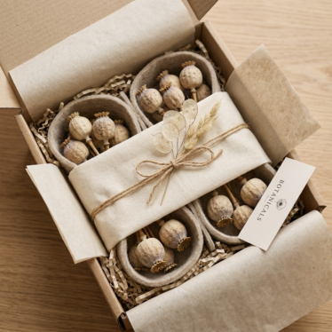 Dried Austrian poppy pods UK in protective packaging ready for delivery.