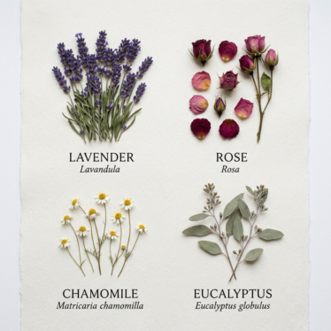 Different types of dried botanicals including dried poppy pods, pampas grass, and bunny tails.