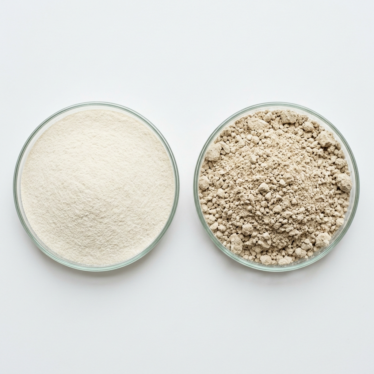 Side-by-side comparison of fine uniform poppy powder versus coarse uneven grind on white background