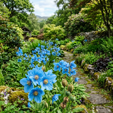 Blue poppy seeds for planting growing as ornamental flowers in a garden