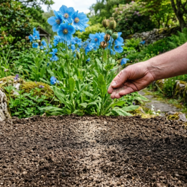 Blue poppy seeds for planting surface-sown into prepared garden soil