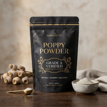 Premium Grade A opium poppy powder packaging from Premium Poppy Pods ready to buy online.