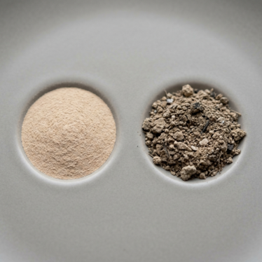 Comparison of premium uniform organic poppy pod powder versus low-grade inconsistent powder.
