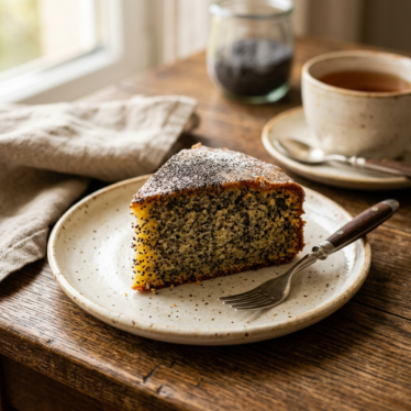Homemade poppy cake made with poppy pods powder.