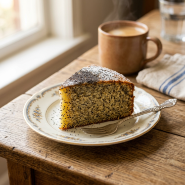 Culinary uses of poppy pods powder — homemade cake dusted with poppy powder