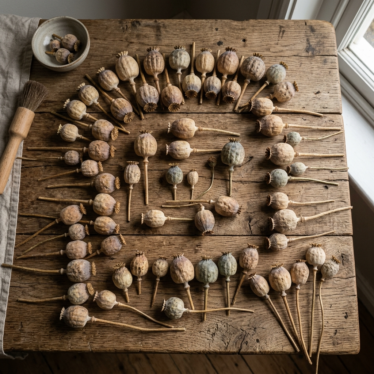 Collection of premium dried poppy pods for sale in various shapes and natural brown tones.