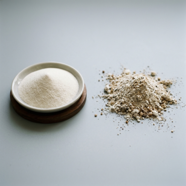 Comparison of fine premium poppy powder next to coarse low-quality powder.
