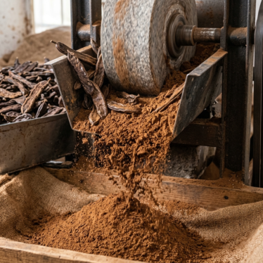 Dried poppy pods being processed into real poppy powder.