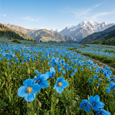 Blue poppy seeds for planting grown into a field of Himalayan blue poppies.
