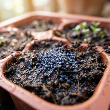 Misting blue poppy seeds to support blue poppy seed germination in a seed tray.