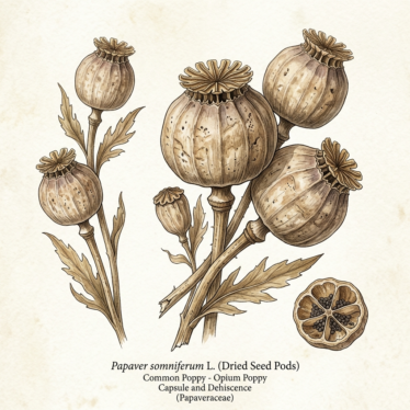 dried papaver somniferum poppy pods with distinctive rounded shape