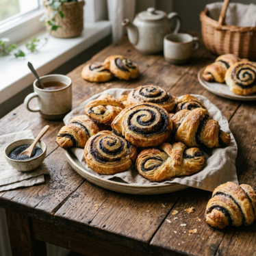 Baked goods topped with poppy seeds