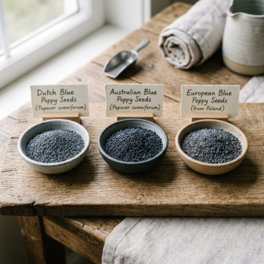 Comparison of Dutch, Australian, and European premium blue poppy seed varieties.
