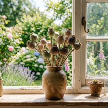 Premium dried poppy pods arranged in a ceramic vase for a designer home decor look.
